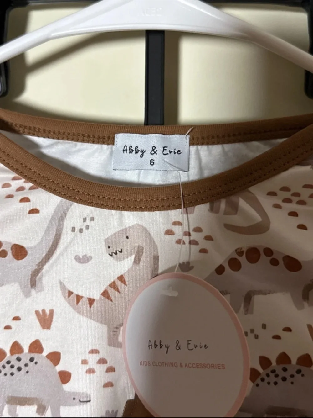 Cozy Brown Dinosaur Ruffle Pocket Pajama Set - Kids